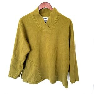 Flax Corduroy Textured Pocket Minimalist Long Sleeve Size Medium